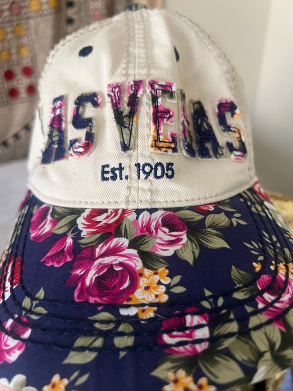 Navy Floral Baseball Cap with Embroidered Front